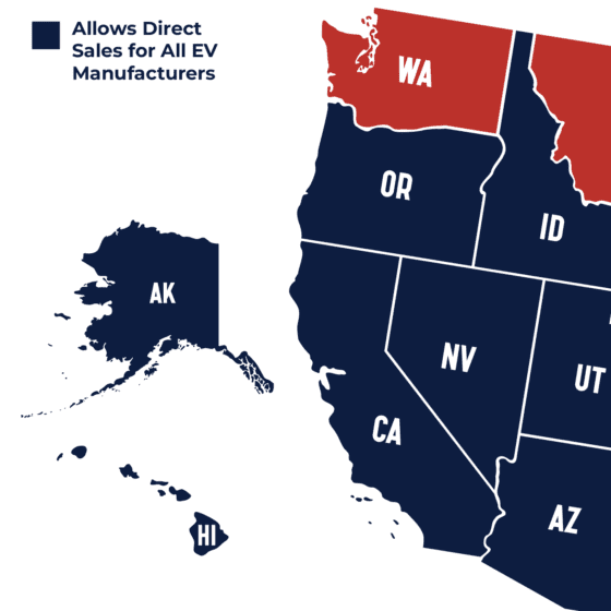 Washington is the only state in the Pacific Northwest and on the entire West Coast that limits consumers’ choice to buy directly from any zero emission vehicle manufacturer that doesn’t have a dealer network.